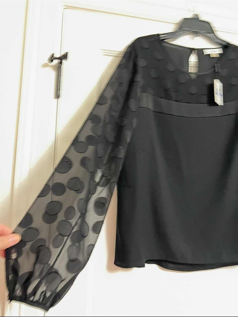 Calvin Klein Black Polka Dot Sheer Sleeve Blouse - Picture 8 of 9